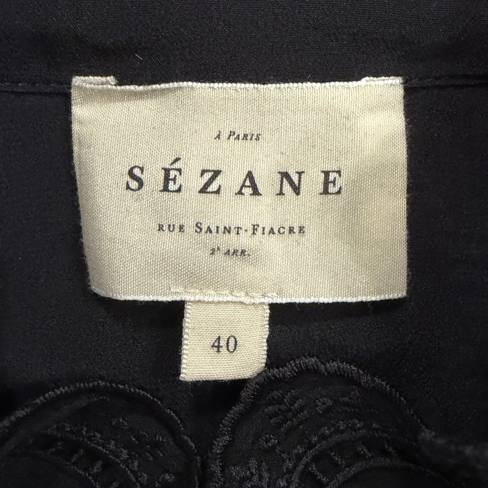 Sezane Chlo Shirt Black Lace Ruffle Collar Button Front Blouse French Girl 8 - Picture 7 of 13